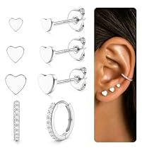 Chriscoco 4 Pares Pendientes Mujer Plata De Ley 925 Piercing Oreja Aros Plata/Oro Hipoalergenicos Pendientes Pequeños Para Múltiples Piercings