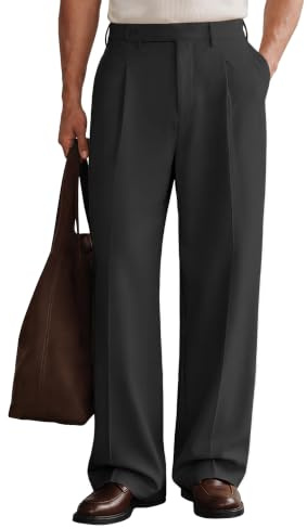 FEDTOSING Mens Casual Dress Trousers Pleated Wide Leg Baggy Trousers Slacks Relaxed Fit Lightweight Work Pants for Men