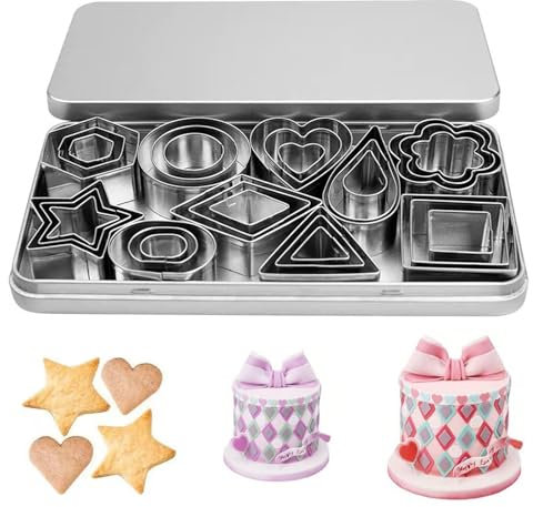 30 Pezzi Formine per Biscotti, Formine Biscotti in Acciaio Inox, Mini Coppapasta Con Scatola per La Conservazione, 10 Forme Geometriche, Adatto per Biscotti Torte Cioccolatini Pasticceria