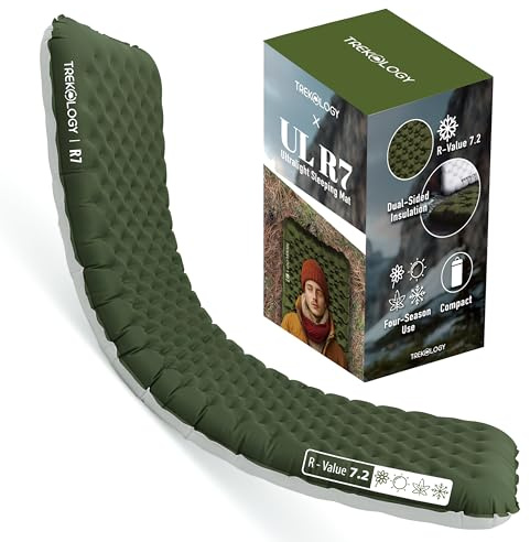 TREKOLOGY Sleeping Pad for Camping– Ultra-Lightweight, 4 Thick Camping Mat with 7.2 R-Value for All Seasons– Compact, Durable & Waterproof–Ideal for Backpacking, Hiking, and Outdoor Adventures UL R7