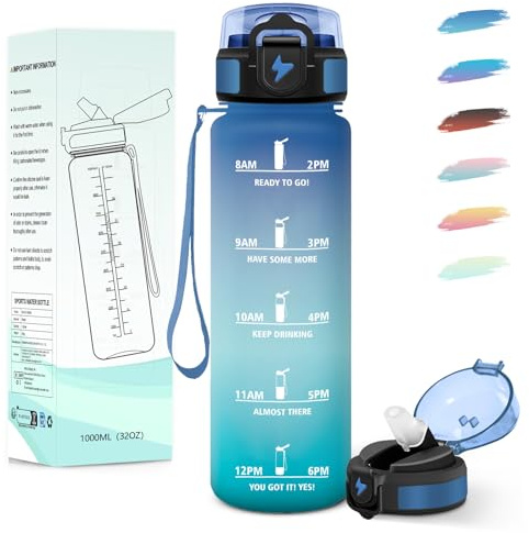 Motswedi Borraccia 1 litro, con Cannuccia, Borraccia Palestra, Facile da Aprire, Bottiglia acqua, a Prova di Perdite, Borracce, per Palestra, Yoga, Ufficio, Trekking, Fitness, Blu Verde