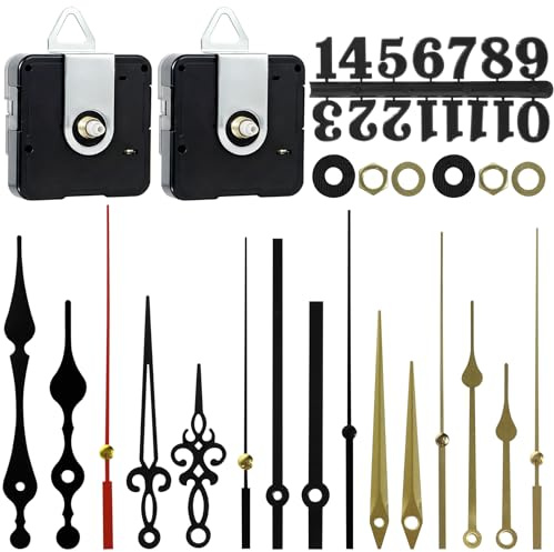 LUCKNIGHT Clock Mechanisms Battery Powered, 2 Sets Quartz Clock Mechanism, clock Movement, Includes Silent Movement, Hands, and Numerals Suitable for Home, Office, and DIY Repair Parts