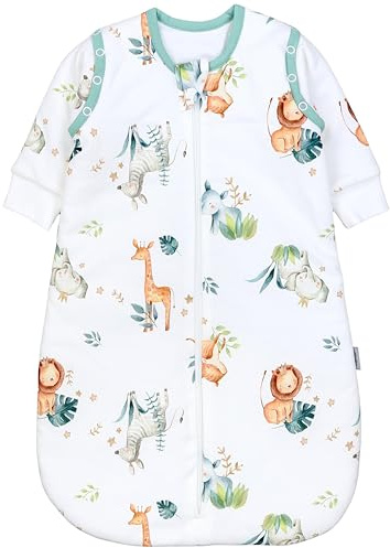 TupTam Sacco Nanna 2.5 TOG – Sacco Nanna Neonato Tutto l’anno con Maniche Rimovibili, Cotone OEKO-TEX, Safari (leone, giraffa, elefante), 68-74