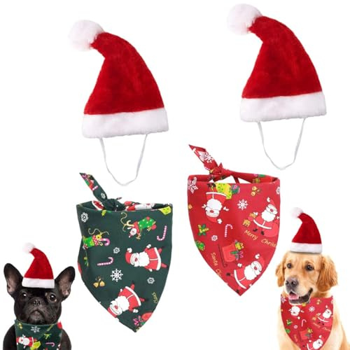 Vêtements pour Animaux de Compagnie de Noël Bonnet de Père Noel Écharpe Serre-Tête en Bois de Cerf pour Chats Chiens Cadeau de Noël Réglable Décoration Accessoires pour Animaux (A)