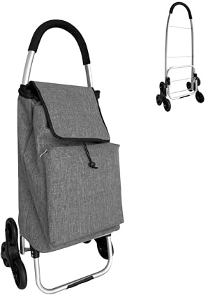 Relaxdays Shoppingvagn trappklättrare, kylfack, avtagbar väska, 45 l, upp till 35 kg, vikbar shoppingvagn, grå