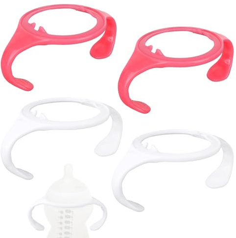 4st Nappflaskhandtag för Tommee Tippee, Ergonomiskt Halkfritt Grepp BPA-Fritt Flaskhandtag för Matning av Nyfödda (Rosa, Vit)
