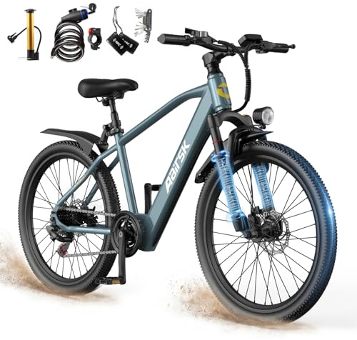 Aairsk 26 Electric Bikes for Adults 250W Motor, 22Mph Speed, 360Wh Lithium Battery & 7-Speed Gear, Max Range 40+ Miles(Pedal-Assist), Electric Mountain Bicycle for Adults Women Men (Blue)