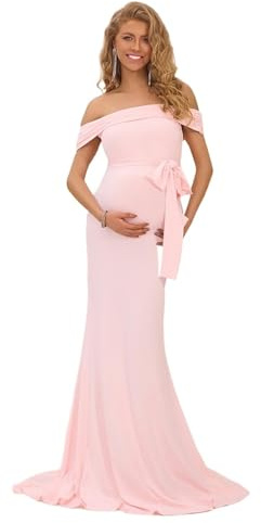 AMEEDA Robe Grossesse Robes élégantes for Femmes Enceintes, Robes Longues Roses à épaules dénudées for, Robe de maternité Maxi, soirée Mariage