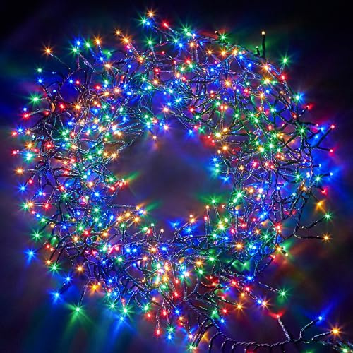 Christmas Tree Lights Cluster Lights 720 LED 9M Lit Length - 8 Hours On Timer, 8 Light Modes, Plug in, Waterproof Indoor & Outdoor Use – 720 LED Lit Length, Multi Coloured