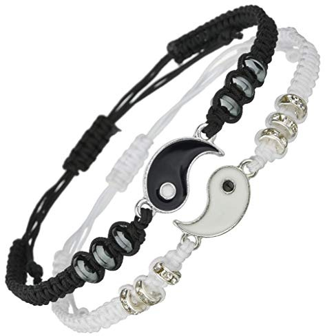 Butishop Yin Yang Matching Bracelets for 2Best Friend Bracelets for 2 Matching Yin Yang Adjustable Cord Bracelet for Bff Friendship Relationship Boyfriend Girlfriend Valentines Gift