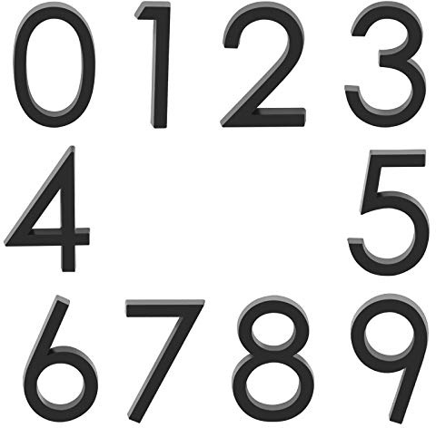 Self Adhesive Mailbox Numbers, Door Address Number Stickers for Office Room, Raised 3D Effect, Chrome Plated (2.36 10 Pack (0-9）, Black)
