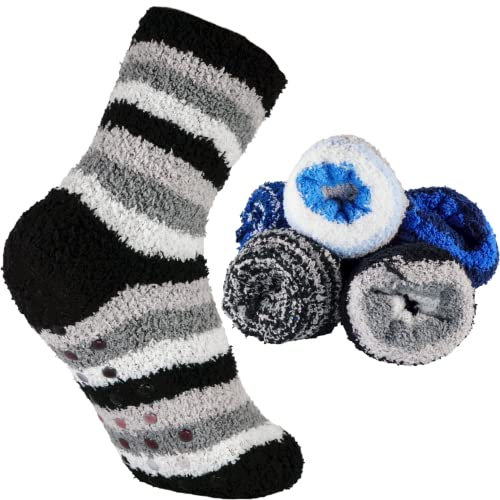 T&R Industrees 5 Paar warme flauschige Kinder ABS Kuschelsocken mit Stopper | Plüschsocken für Jungen und Mädchen mit Anti Rutsch Sohle| Supermix 2 | 35-39