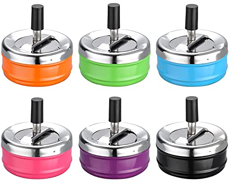 Murago - 6er Set Drehaschenbecher - Aschenbecher mit Deckel Ascher bunt Windaschenbecher Metall