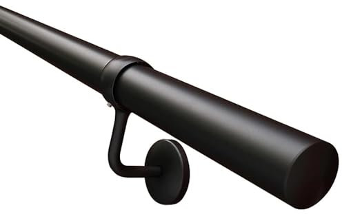 EAI Handrails for Stairs | Banister Hand Rail 3600mm | for Indoor Staircase Matt Black | Kit with 3 Rails & 4 Handrail Brackets
