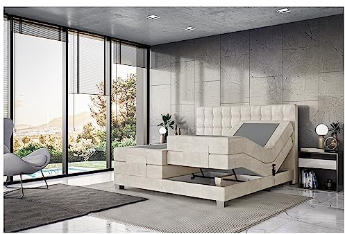 MEBLINI Boxspringbett Elektrisch Verstellbar - Gepolstert Doppelbett mit Matratzen und Toppers - Polsterbett - Bett mit Kopfteil - Edison - 200x200 - H3/Creme Samt