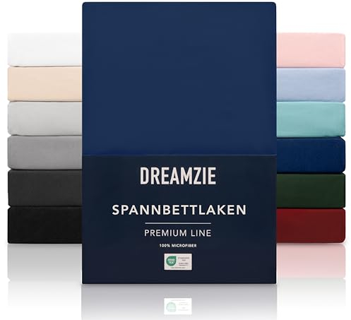 Dreamzie - Spannbettlaken 180x200cm | Mikrofaser Weich – Für Dicke Matratzen – Oeko-Tex | Komfort, Atmungsaktivität, Pflegeleicht – Dunkelblau