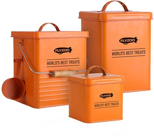 Metal Dog Food Storage Container, Dog Treat Container Airtight Set of 3, Multifunctional Storage Bin with Sealed Lid and Spoon, Pet Food Storage Container for Dogs and Cats- 9x8 & 9x6 &6x5 inch
