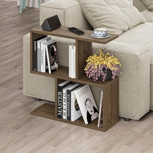 HOCUS PICUS 2 Tier Storage End Side Table, 60x60x20cm, Dark Oak Effect