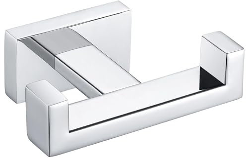 Qimucz Gancio doppio per asciugamani, cromato lucido, in acciaio inox 304, da bagno, per parete, accappatoio