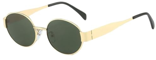 crazy bean Gafas de Sol Hombre Mujer Redondas Vintage Lentes de Sol Metálico Montura Steampunk Estilo Protección UV400,Montura dorada + cristales verde oscuro