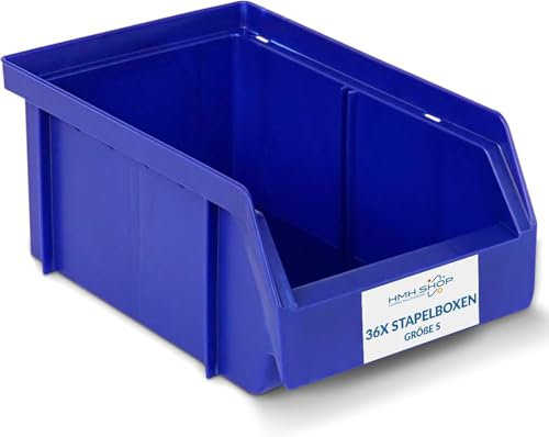 HMH 36x Stapelboxen Größe S Werkstatt Garage Keller Sichtlagerboxen 161x105x75mm Lagerboxen BLAU Sichtlagerkästen Kleinteile Aufbewahrung