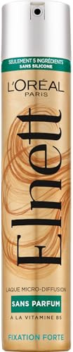 L'Oréal Paris - Laque Fixation Forte - Tenue Longue Durée 48H Indétectable - Nouvelle Formule Sans Parfum et Sans Silicone - Enrichi en Vitamine B5 - Elnett - 300 ml