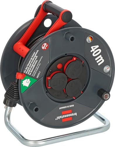 Brennenstuhl Enrollacables Garant V2 IP44 40m exterior (Made in Germany, 3 tomas de corriente con contacto de puesta a tierra, plástico especial)