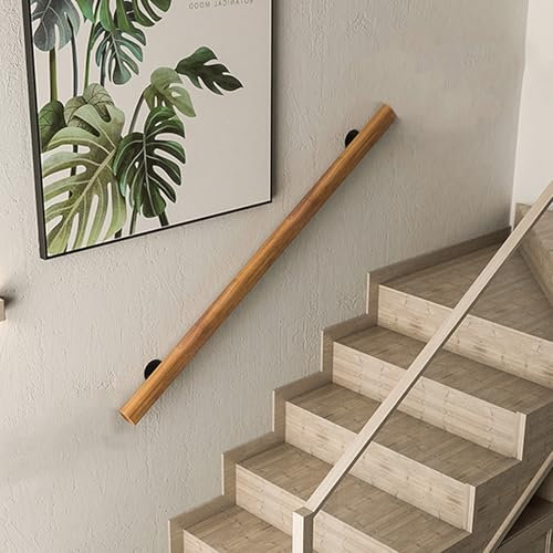 Pasamanos Escalera Madera, Barandilla de escalera antideslizante con soportes, Contra la Pared Kit de Barra de Agarre de Seguridad Para Ancianos y Niños, para Pasillo Villa Loft (50cm)