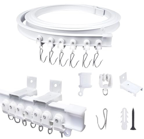 FOGAWA 3m Binario per Tende a Parete con 24 Ganci, Flessibile,Curvo, Binario PVC Montato Lateralmente, Sistemi di Scorrevole Binario Tende da Doccia, Divisori per Ambienti, per Camper e Barche, Bianco