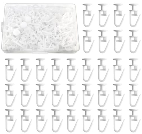 100Pcs Curtain Gliders for Window With Transparent Box Curtain Rail Sliding Hooks（White）