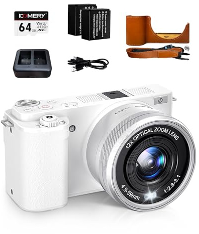 Fine Life Pro Digitalkamera 4K, 12X Optischer Zoom 64 Megapixel Fotokamera, optischer Bildstabilisator Vlog Kamera and WLAN, 2 Batterie 64GB TF-Karte Fernfokus und Nahfokus