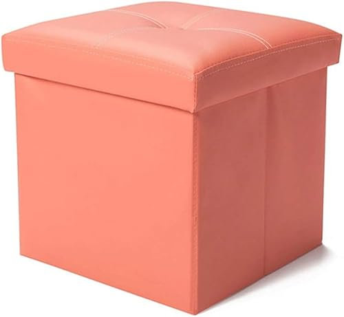 ISHEGREV Pouf Sgabello Contenitore Pouf Sgabello, sgabelli Pieghevoli per Giocattoli, scatole portaoggetti per Dvd, bauli per Scarpe Pieghevoli in Similpelle, Seduta Piccola (Colore: Rosa)
