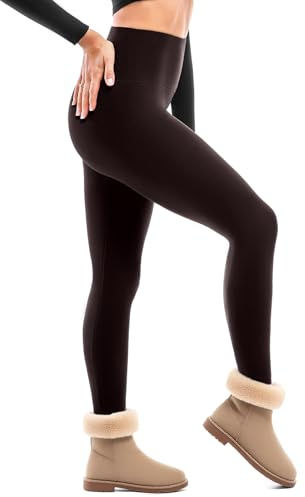 Sanpetix Leggings Thermiques pour Femmes Doublure Thermique Pantalon Thermique Taille Haute, Leggings Épais Chauds pour l'Hiver, marron, S