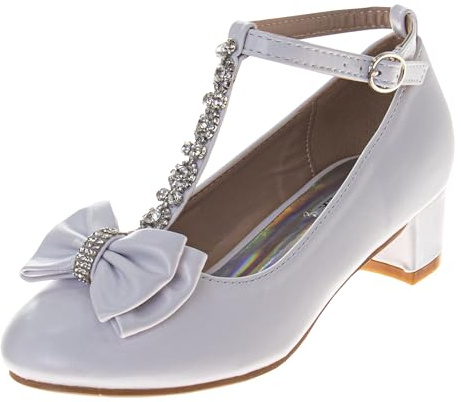 Josmo Girls Formal Dress Shoes Low Block Heel Slip-On Mary Jane Buckle Strap Pumps - White Size 2 Big Kid