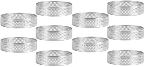 Janasiba 10 anillos circulares para tartaletas de 9 cm con agujeros, acero inoxidable, para postres, frutas, quiche, mousse, molde de cocina