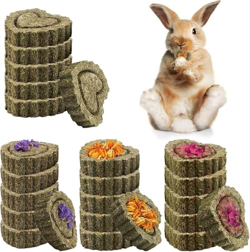 BAIFULAI 24 juguetes para masticar conejos, conejillos de indias, en forma de corazón, rosa, caléndula, nomeolvides, juguete masticable para conejos, chinchillas, jerbos