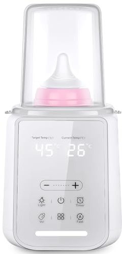 Vicloon Calentador de Biberones, 8-en-1 Portátil Calienta Biberones con Esterilizador, Función Descongelado, Luz Nocturna, Temporizador, Control de Temperatura, para Calentar Comida para Bebés