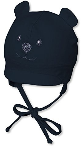 Sterntaler Schirmmütze für Jungen mit Bindebändern, Nackenschutz und niedlichem Bärchen-Motiv, Alter: 5-6 Monate, Größe: 43, Blau (Marine)