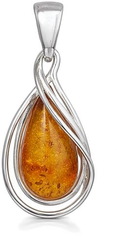 HolidayGiftShops Amber Jewelry for Women - Sterling Silver and Baltic Amber Pendant Micaela, Includes 925 Sterling Silver Chain - Sterling Silver Jewelry Collection, made in Poland