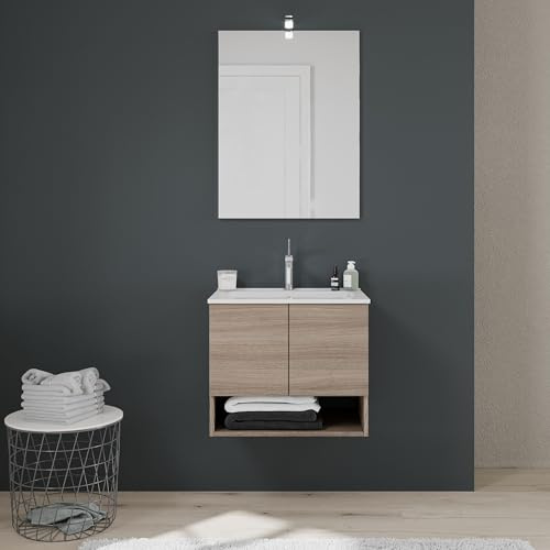Kiamami Valentina - Mobile bagno sospeso 60cm 2 ante quercia naturale Venezia