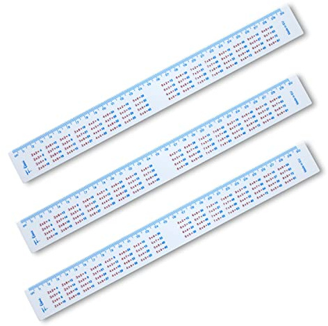 Filipov - 3 reglas de 30 cm. con tabla multiplicadora, regla de medición de plástico recta, color blanco