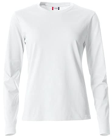 Clique - T-shirt manches longues à col rond pour femmes, basique, L/S, en jersey de coton, coupe slim, disponible en différentes tailles et couleurs, Blanc., XL