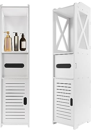 3+1-Etagen Toilettenschrank Badezimmerschrank 18 × 20 × 80cm Weiß, Badezimmerregal, Badschrank Stehend Sideboard, Küchenregal, Badezimmermöbel Einfacher Aufbau & Bequeme Aufbewahrung, PVC-Material