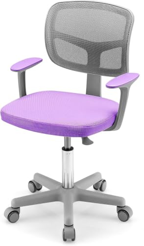 GOPLUS Skrivstol barn, höjdjusterbar barnsnurrstol, sitthöjd 40–54 cm, barnkontorsstol med ryggstöd, armstöd, ergonomisk ungdomsstol för 3–10 år (lila)