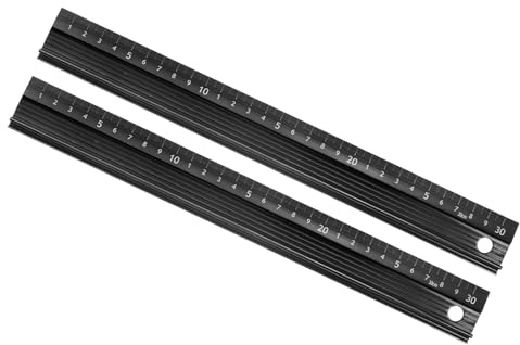 Kozelo 2 st metalllinjal med högt grepp – [30 cm] aluminiumlegering exakt mätning skärning rak skyddande linjal svart för kontorsmätning skärning ritning användning, 1 mm precision
