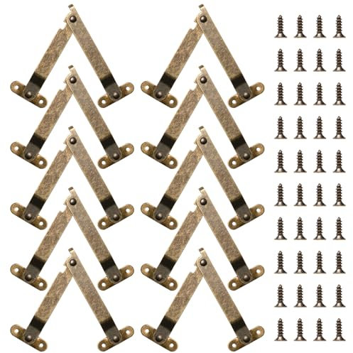 Sxutop 10 Pezzi Cerniere di Supporto Coperchio Retrò Cerniera Ribaltabile Supporto Cerniera del Coperchio Pieghevole Braccetti per Ante Ribalta cerniera con Viti per Mobili, Porte, Finestre(Bronzo)