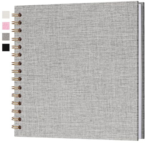 Hiwhy Album Photo de Scrapbooking DIY 20,5x20,5 cm, Couverture en Lin Rigide Pages Blanches, 20 Feuilles/40 Pages Livre de Souvenirs, Cadeaux pour Bébé Enfant Mariage Voyage Diplôme Anniversaire, Gris