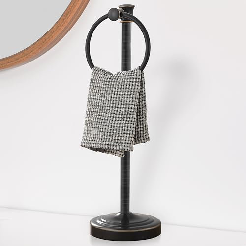 Hoimpro 17 Inch Stand Hand Towel Holder Towel Bar Towel Hanging Ring, Free Standing Floor Hand Towel Rack Storage for Bathroom Kitchen Vanity Countertops, Hardware Accessories(Oil Rubbed Bronze)