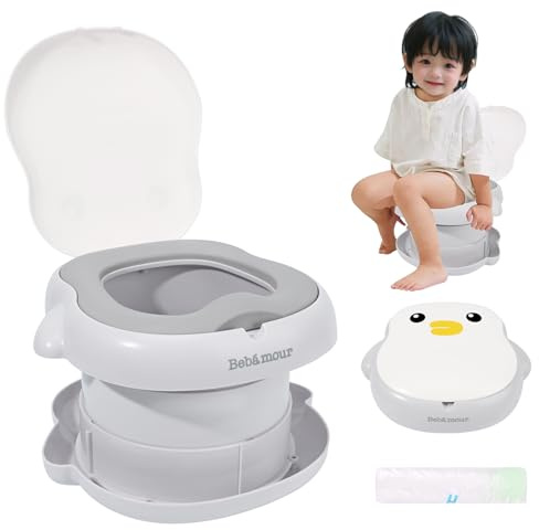 Bebamour Baby potträning toalettsits bärbar potta för småbarn resepotta för pojkar och flickor med potfoder,Penguin