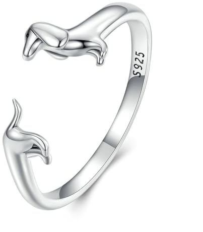 IMINI Anillo Lindo de Dachshund 925 Plata de Ley para Animales Mascotas, Perro, Cachorro, Banda de Dedo Envolvente, Anillo Abierto, Declaración, Bandas Ajustables, Joyería Delicada para Mujeres, Niñas